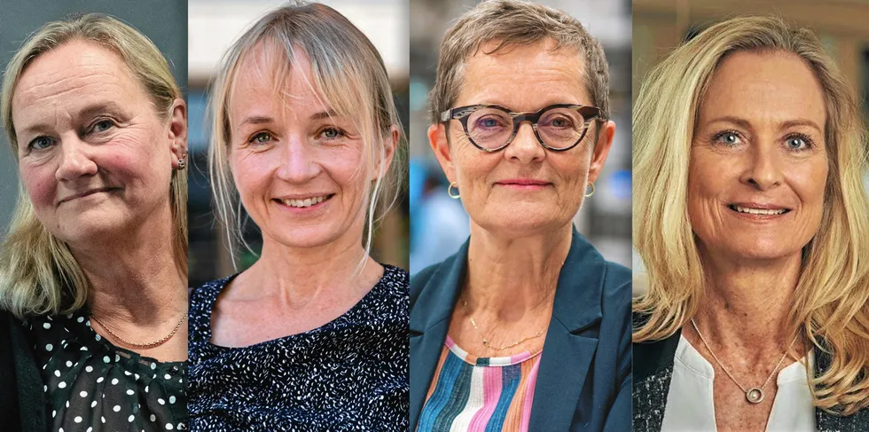 Dette er fire av kvinnene som er nominert til «Årets Kraftkvinne 2023». Fra v: Elisabeth Vardheim (Statnett), Jannicke Hilland (Telenor, tidligere Eviny), Gerd Kjølle (Sintef) og Mona Askmann (Fredrikstad Energi).