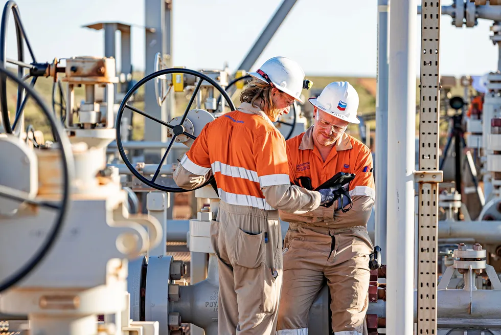 Workers at Chevron's Gorgon gas project in Western Australia.