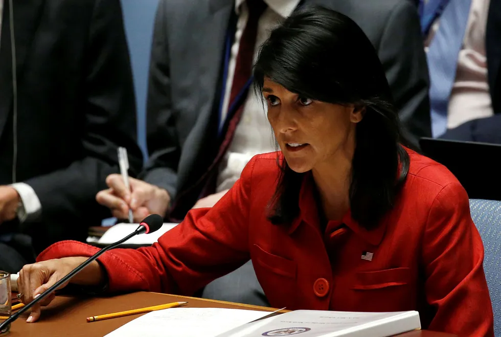 USAs FN-ambassadør Nikki Haley ser ingen hensikt med noen ny resolusjon mot Nord-Korea. Foto: Mike Segar/Reuters/NTB scanpix