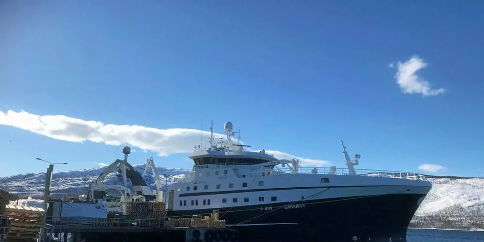 «Granit» landet i underkant av 600 tonn reker utenfor Finnsnes i Troms. Det gir god gevinst ettersom prisene er opp 41 prosent fra fjoråret.Foto: Hans Ove Semmingsen/Stella Polaris