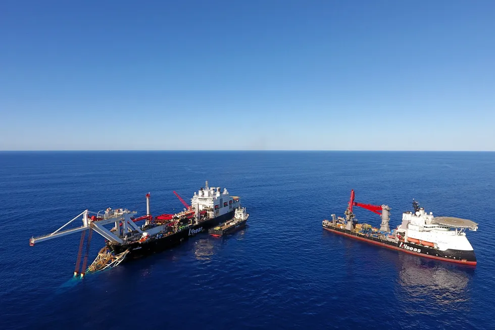 Allseas' pipelaying vessel Audacia (left) and offshore construction vessel Fortitude.