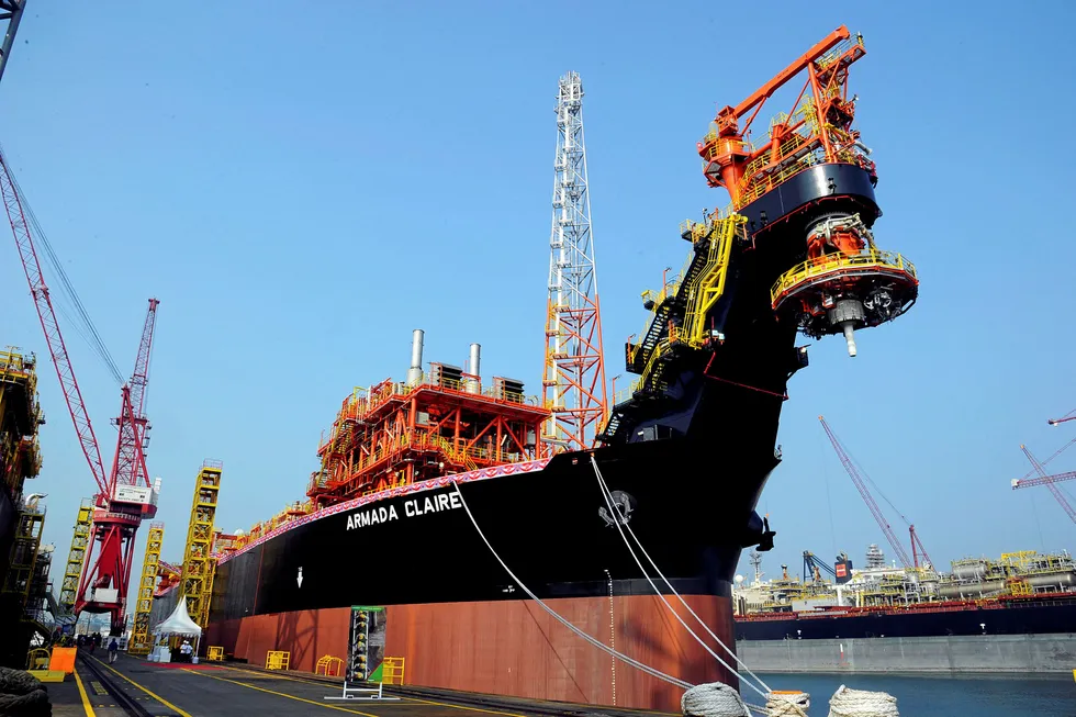 Ready for Balnaves: the FPSO Armada Claire at a sailaway ceremony at Keppel Shipyard