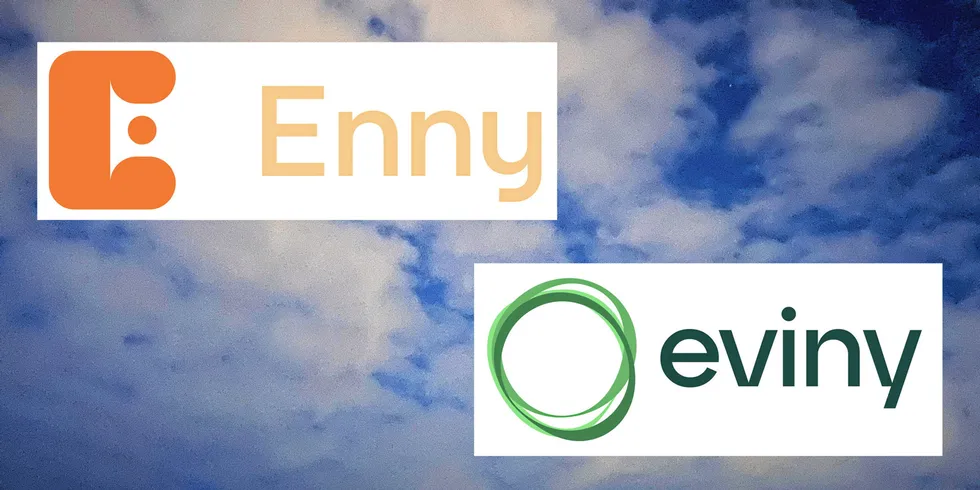 Ulike logoer, men like navn. Hafslund har lagt seg tett opp til Eviny når de har gitt solcelle-selskapet sitt navnet Enny.