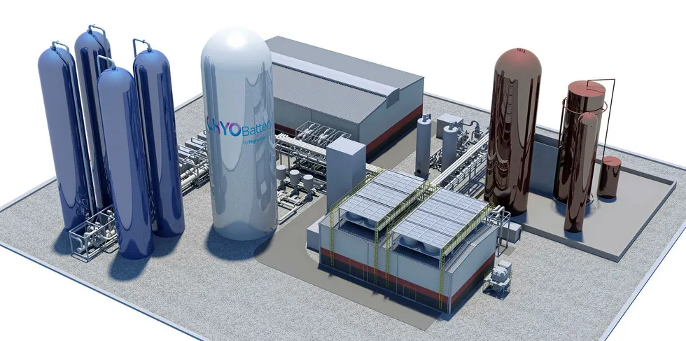 A rendering of Highview Power's 50MW liquid-air storage plant in Carrington, Greater Manchester.