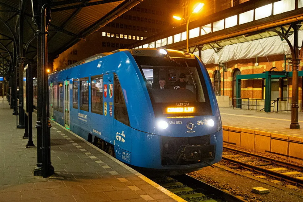 A Coradia iLint train operated as part of a trial in Groningen.