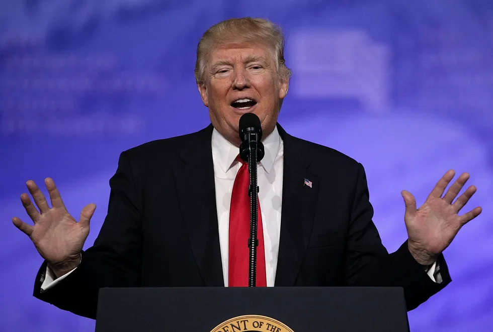 President Donald J. Trump på CPAC-konferansen fredag. Foto: ALEX WONG / Getty Images / AFP / NTB Scanpix