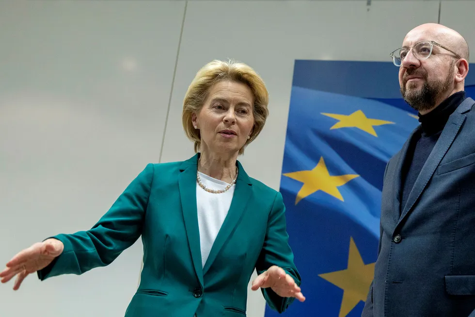 Europakommisjonens president Ursula von der Leyen og Europarådets president Charles Michel, her fotografert sist uke.