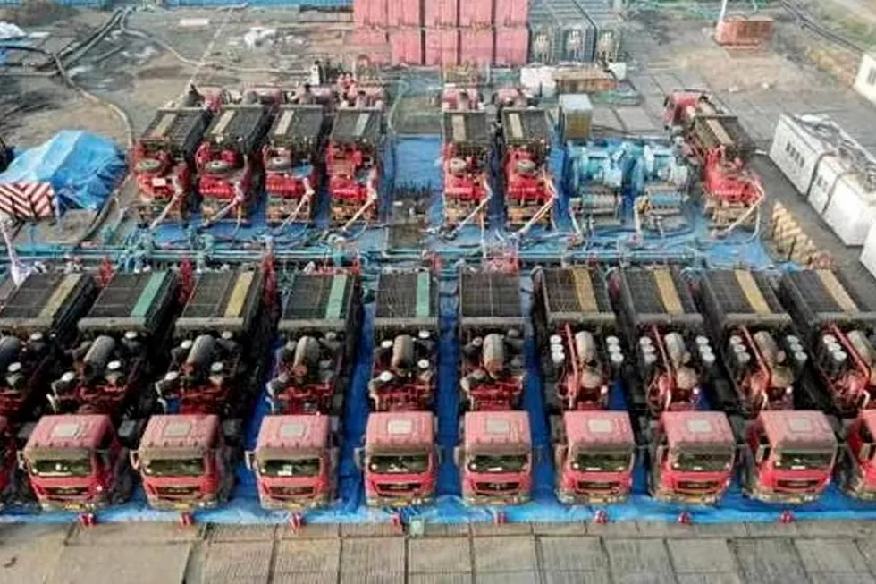 Fracking trucks: Sinopec's fleet at the Jiangsu oilfield in China