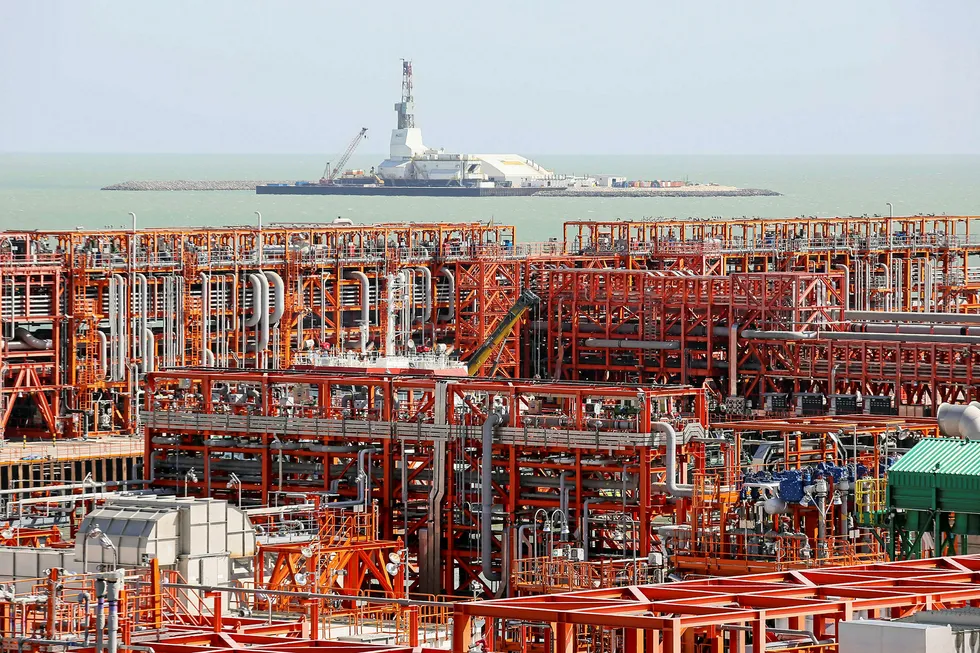 Infrastructure: an oil rig near Kashagan's D island in the Caspian Sea off Kazakhstan