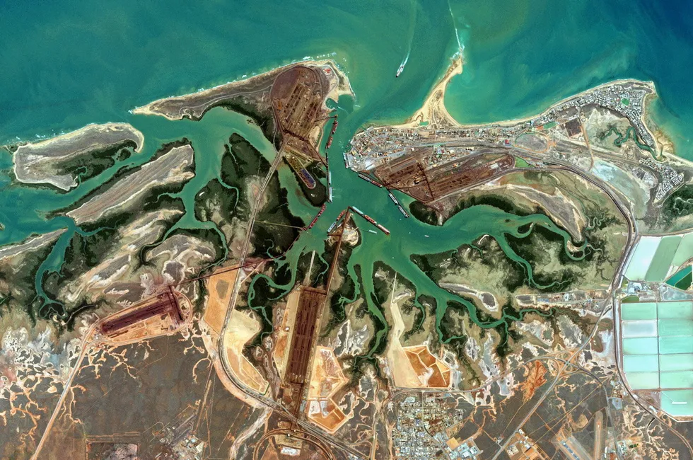 Satellite imagery of Port Hedland in Western Australia, where much of the green hydrogen produced in the Pilbara region may be exported from.