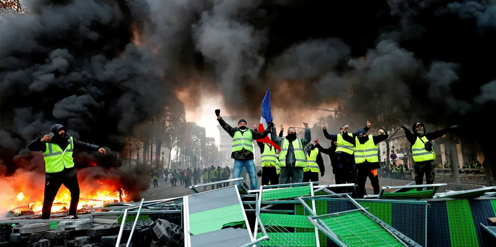 The gilets jaunes (yellow vest) protests began in France in reaction to tax hikes on motor fuel.