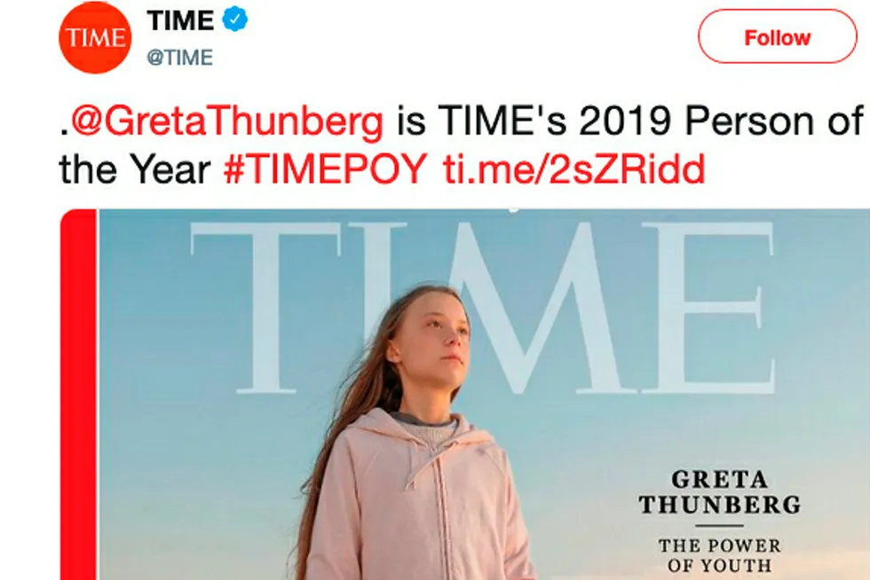 Greta Thunberg er kåret til årets person av Time Magazine.