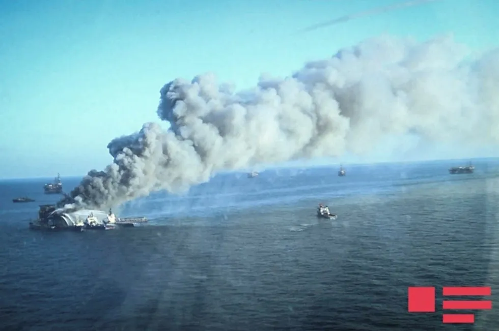 Deadly blaze: a fire ripped through a platform on the Guneshli field in the Caspian Sea in December 2015