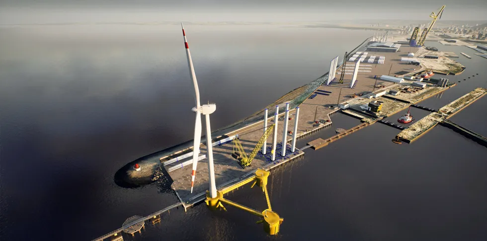 Rendering of a floating turbine at Port of Leith.