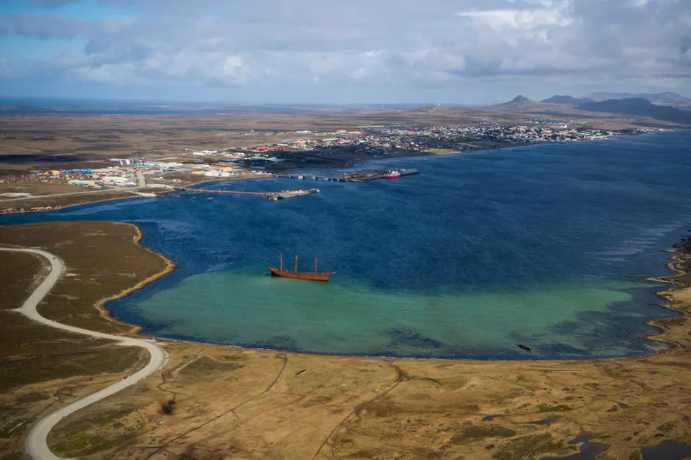 An aerial view of Stanley in the Falkland Islands