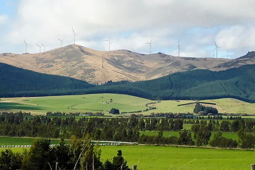 The White Hill wind farm in the Southland region of New Zealand, where the Southern Green Hydrogen project is due to be built.