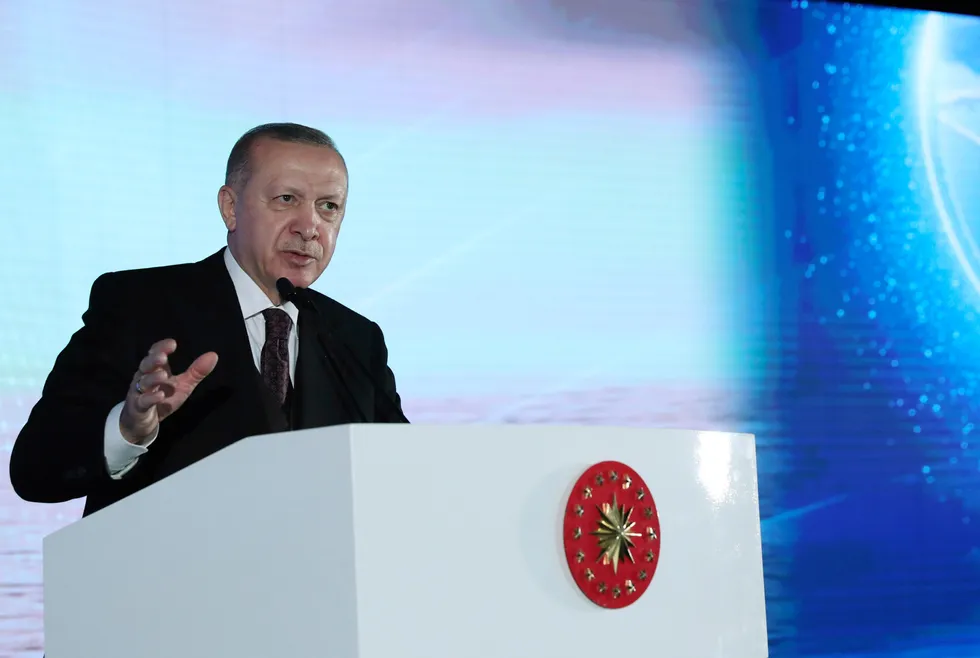 Positive spin: Turkish President Recep Tayyip Erdogan unveiled the Amasra gas find during a speech at the Black Sea port of Zonguldak on 4 June