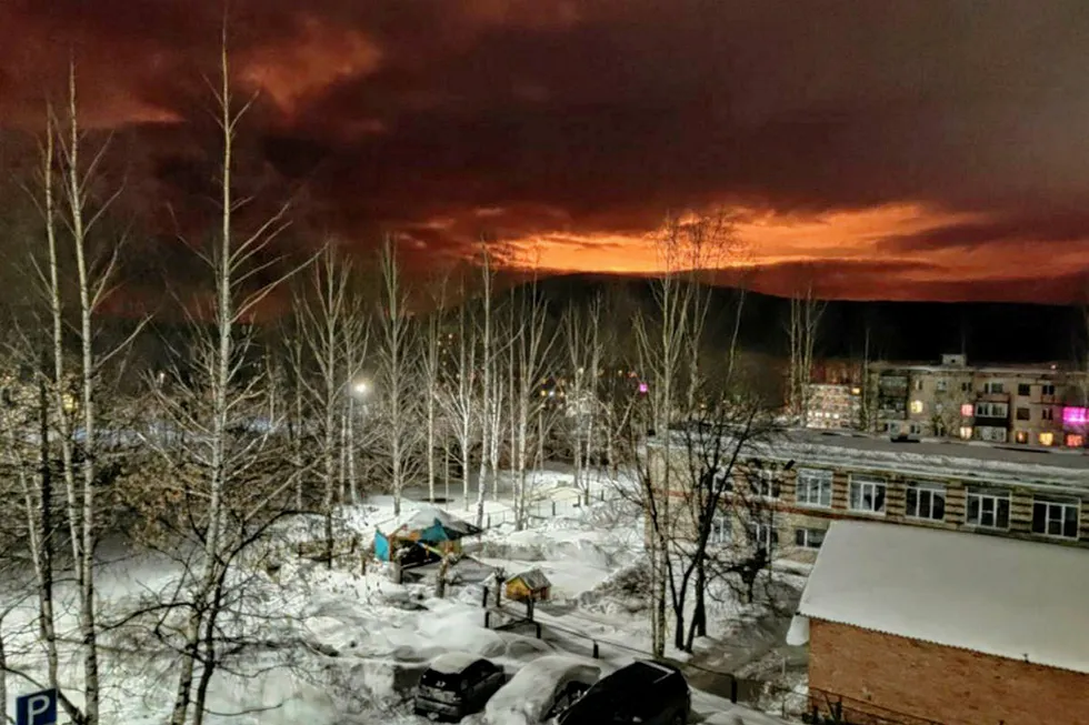 Night scare: A blaze from burning gas at a ruptured gas trunkline in the Perm region in Russia