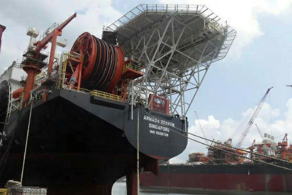 Nearing sailaway: Bumi Armada’s Armada Kraken FPSO at Keppel Shipyard in Singapore . .