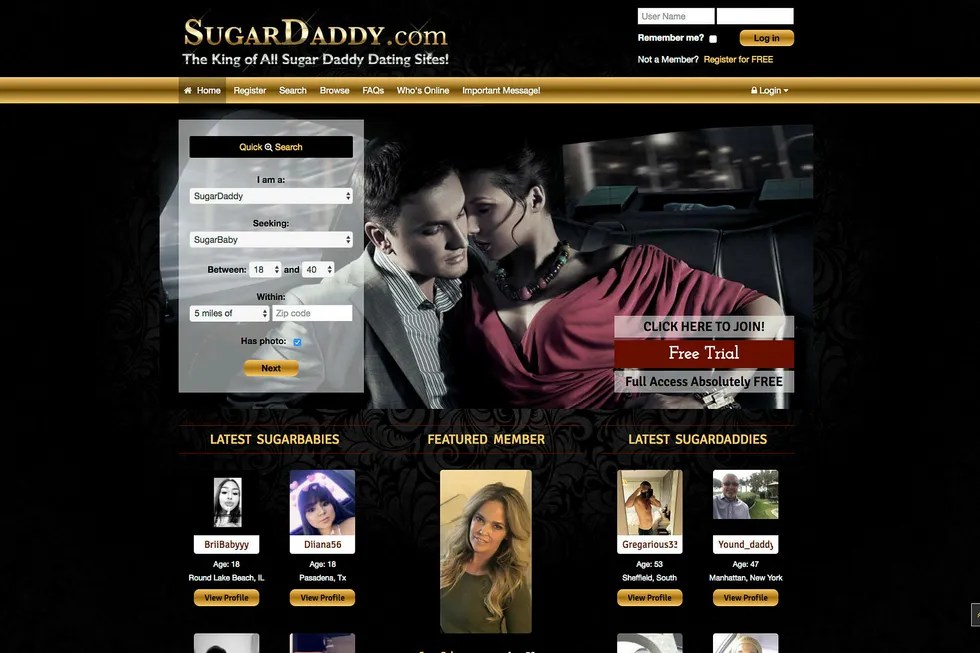 Sugardaddy.com skriver selv at det er datingsiden for dem som finner velstående, suksessfulle menn attraktive. Foto: Skjermdump fra Sugardaddy.com