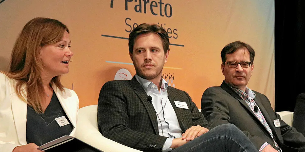 Skretting CEO Therese Log-Bergjord, Protix CEO Kees Aarts, and Veramaris CEO Karim Kurmaly.