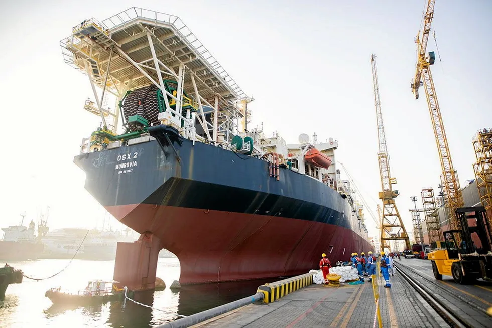 Work in progress: The OSX-2 FPSO, due to be renamed Atlanta FPSO, being converted at the Dubai Drydocks shipyard.
