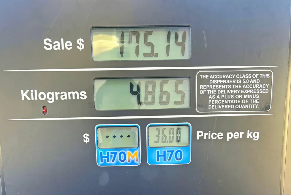 Photo posted online by a California-based Toyota Mirai driver after filling up his car for $175.14 at a True Zero pump in California. The accompanying caption read 'New high score', followed by laughing emojis.