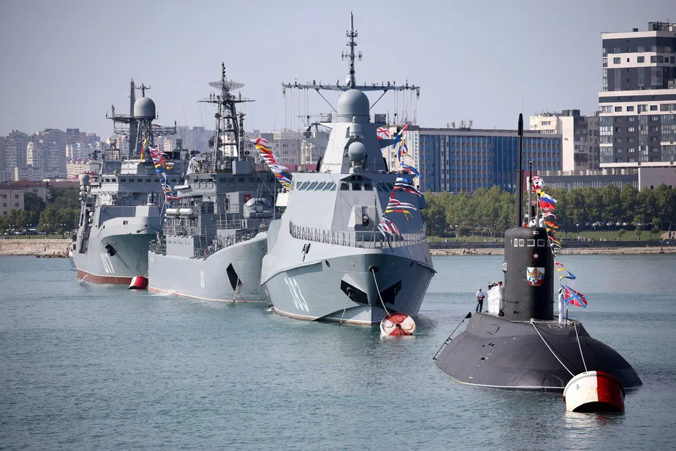 Shipshape: Russian warships during the Navy Day celebration in the Black Sea port Novorossiysk, a major outlet for country’s oil exports