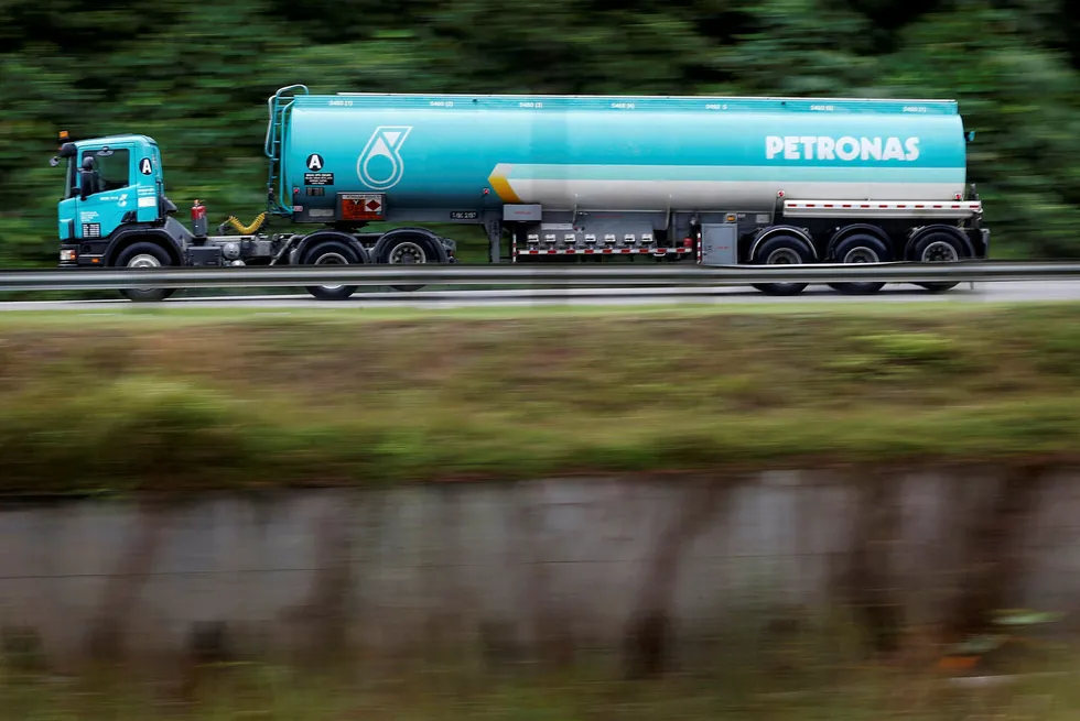 Still delivering: a Petronas tanker in the Malaysian capital Kuala Lumpur