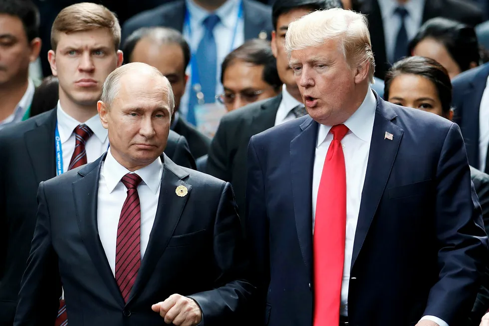 Den russiske presidenten Vladimir Putin og USAs president Donald Trump har fått en god tone. Bildet er fra november 2017. Foto: Jorge Silva/AFP/NTB Scanpix