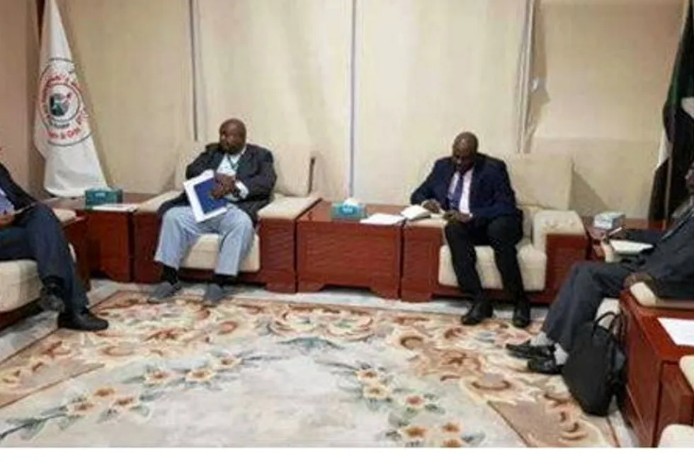 Khartoum meeting: (from left) Wildcat chairman Mandhir Singh, Sudapet boss Ahmed Ziada, Sudan Oil Minister Muhammad Abdullah and Wildcat manager Omar Badawi Abu-Elbashar