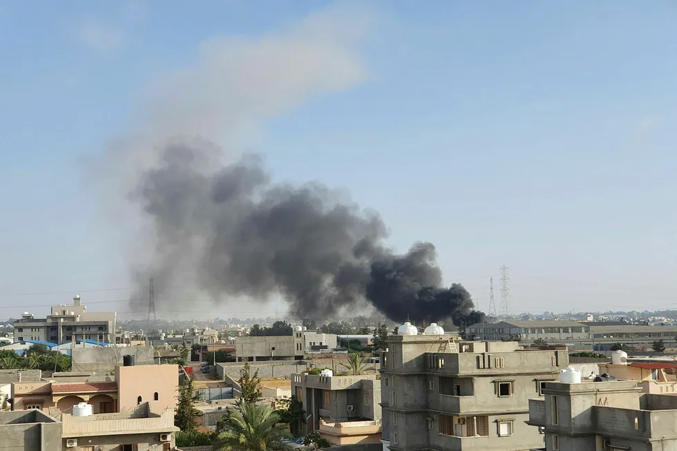 Airstrike: smoke billows following a reported airstrike by forces loyal to retired general Khalifa Haftar on Tajoura, south of the Libyan capital