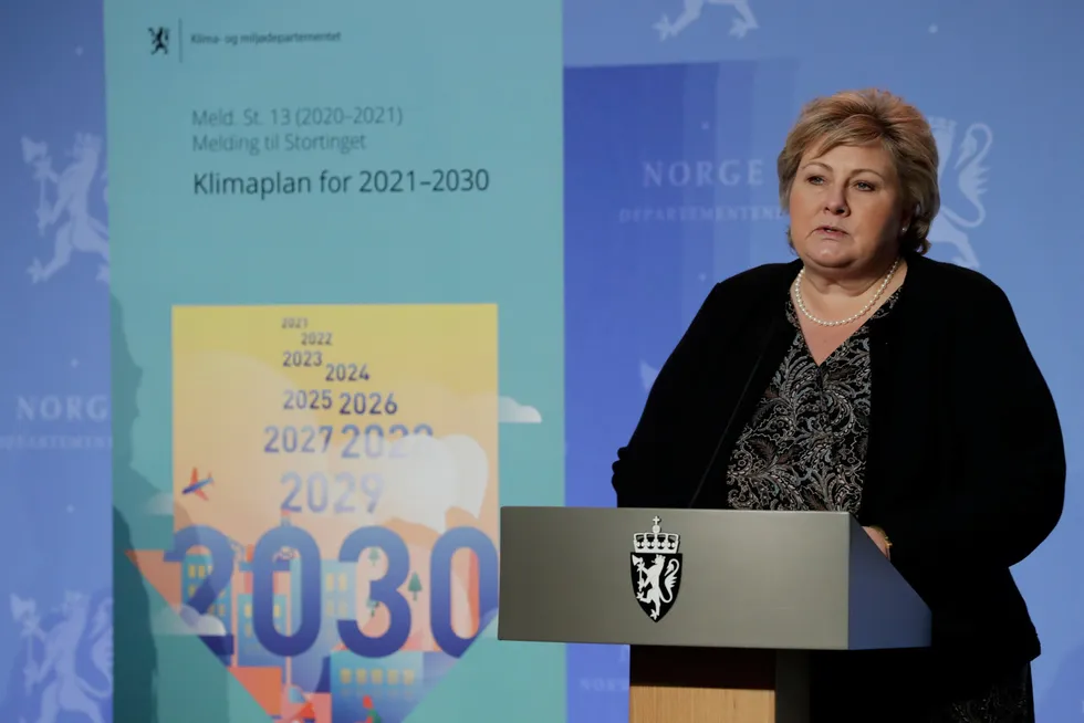 Statsminister Erna Solberg legger frem regjeringens klimaplan.