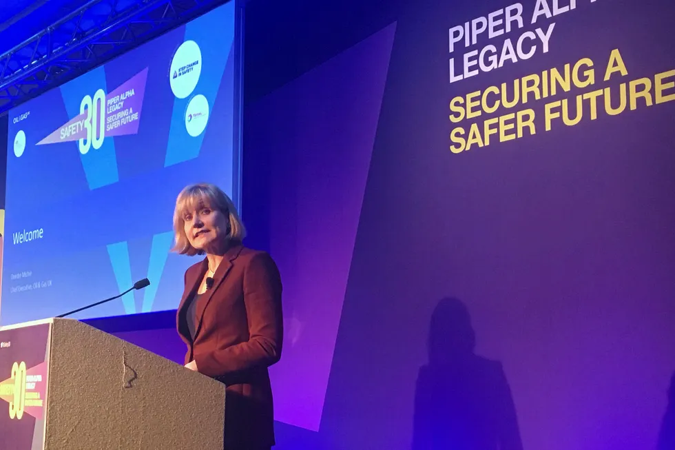 'On notice': Deirdre Michie, chief executive of Oil & Gas UK, in her opening address to the Safety 30 conference