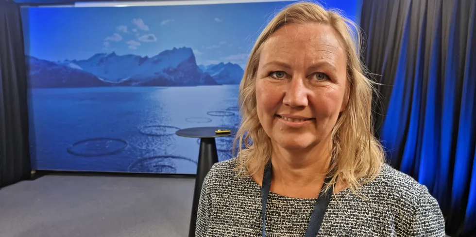 Ifølge Sintefs kartlegging hadde samtlige av tildelte utviklingslisenser målsetning om å forhindre lus. På bildet: Heidi Moe Føre fra Sintef på Aqua Nor.