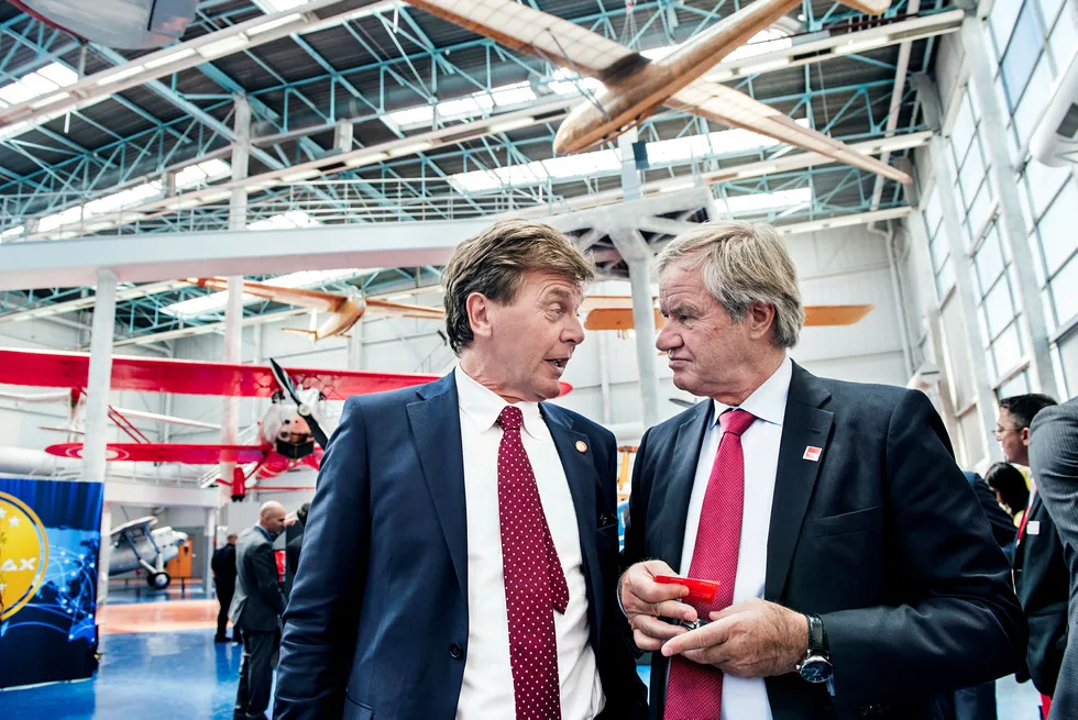 Norwegians styreleder Bjørn H. Kise (t.v) og Norwegian-sjef Bjørn Kjos. Foto: Klaudia Lech