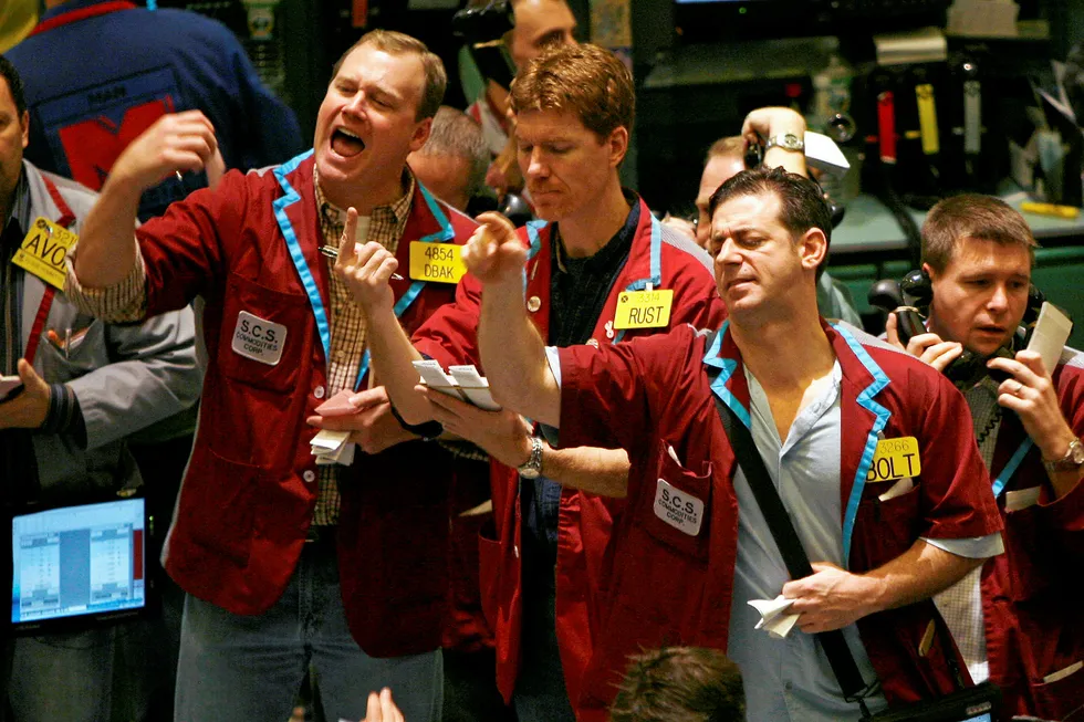 On the floor: oil traders at the New York Mercantile Exchange