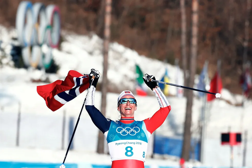 726.000 seere fikk med seg at Marit Bjørgen ble tidenes vinterolympier etter at hun tok OL-gull i klassisk 30 km i Alpensia Cross-Country Skiing Centre under vinter-OL i Pyeongchang søndag. Foto: NTB Scanpix/Terje Pedersen