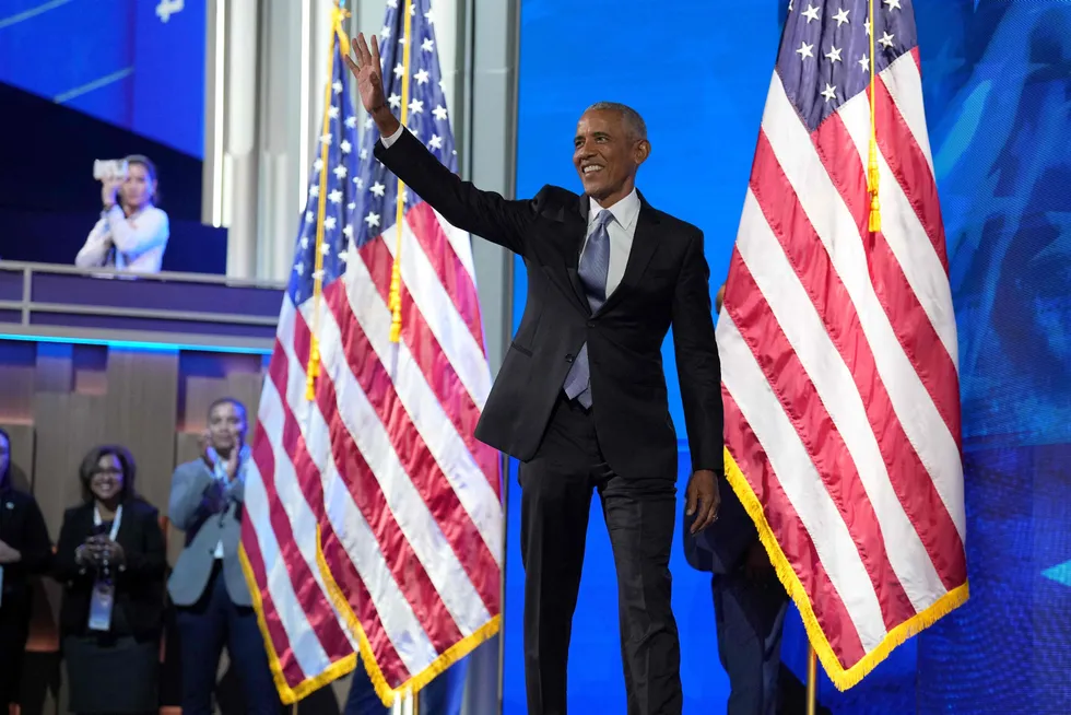 Barack Obama på talerstolen i Chicago tirsdag.