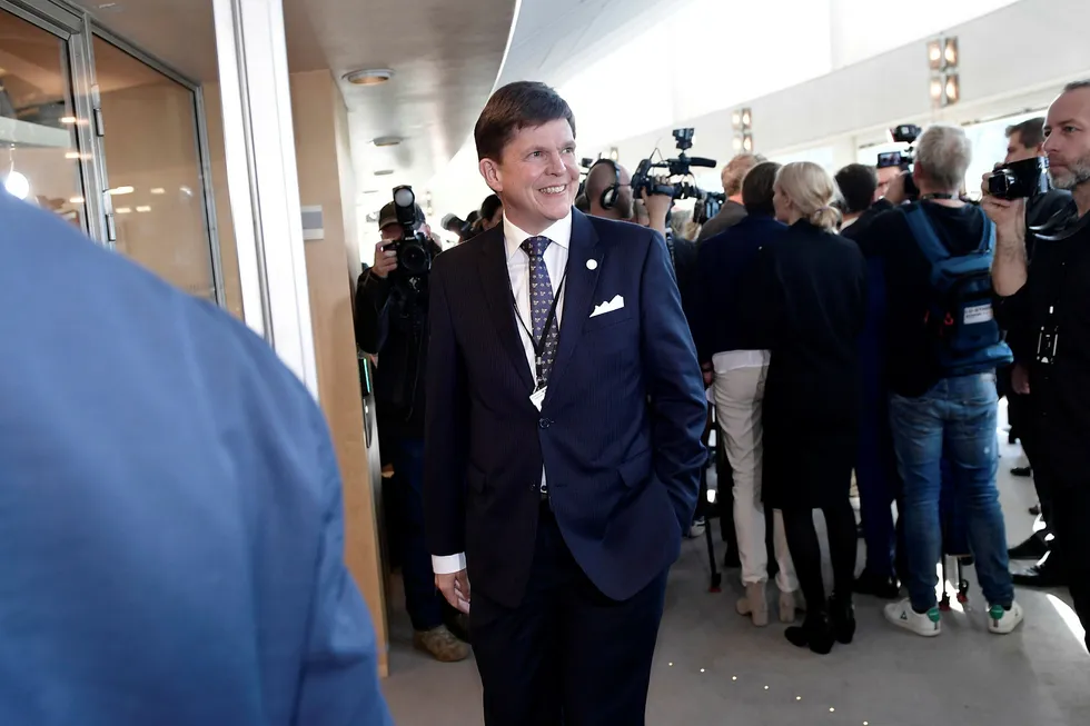 Andreas Norlén (M) er valgt til ny talmann i Riksdagen, svenskene svar på stortingspresident. Foto: Stina Stjernkvist/TT