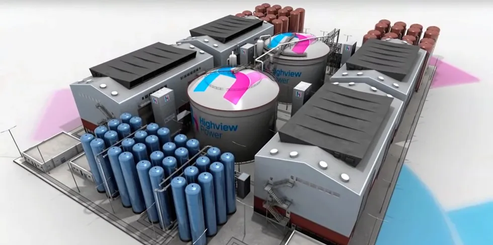 A rendering of a large-scale liquid-air energy storage facility, which could store energy for months at a time.