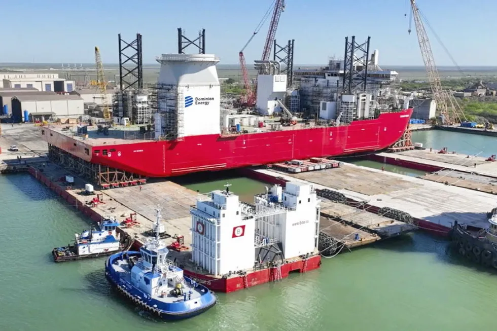 Dominion Energy's Charybdis wind turbine installation vessel under construction at Seatrium's Galveston, Texas yard.