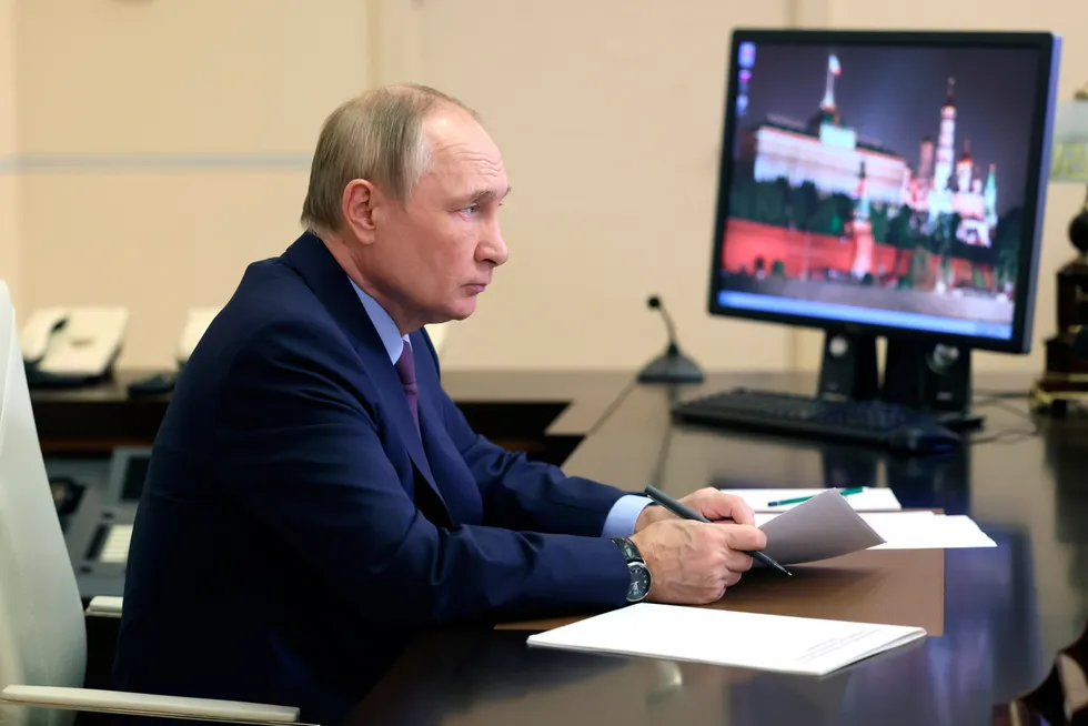 In conference: Russian President Vladimir Putin speaks to Sakhalin Governor Valery Limarenko via videoconference last week.