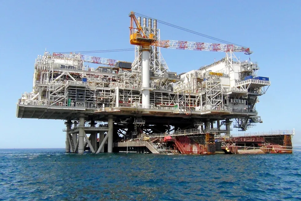 Installation: the topsides being placed for the first offshore platform at UK supermajor BP's Shah Deniz field in the Caspian Sea off Azerbaijan