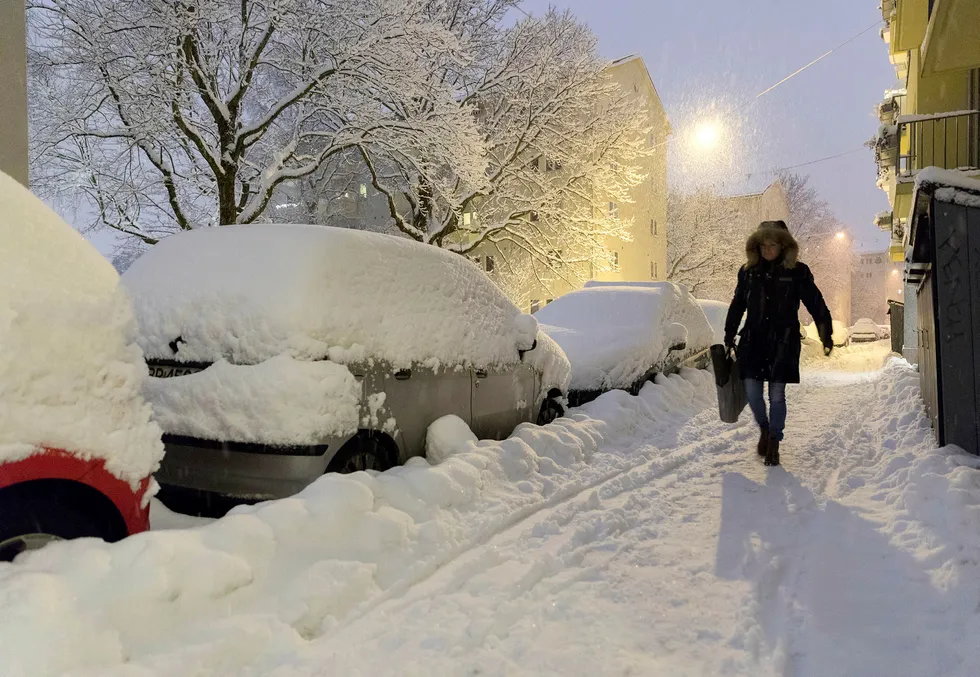 Nedsnødde biler i Oslo etter snøfallet natt til tirsdag. Foto: Gorm Kallestad / NTB scanpix