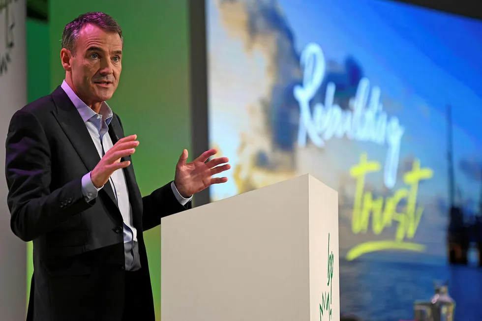 Climate ambitions: BP CEO Bernard Looney, in February, unveiling the company's intentions to achieve net-zero carbon emissions by 2050.
