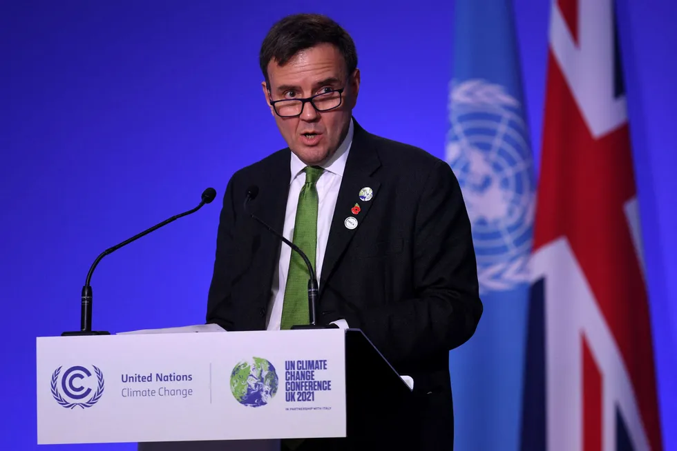 Climate compatibility: UK Energy Minister Greg Hands addresses the COP26 climate summit in Glasgow in November