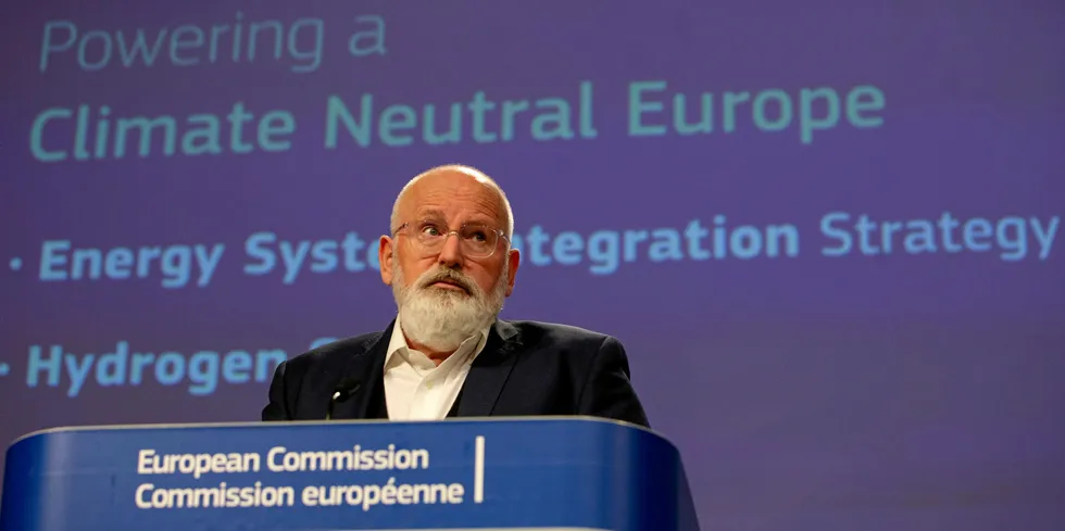 European Commission vice-president for the European Green Deal, Frans Timmermans, unveiling the EU's clean hydrogen and energy system integration strategies in July last year.