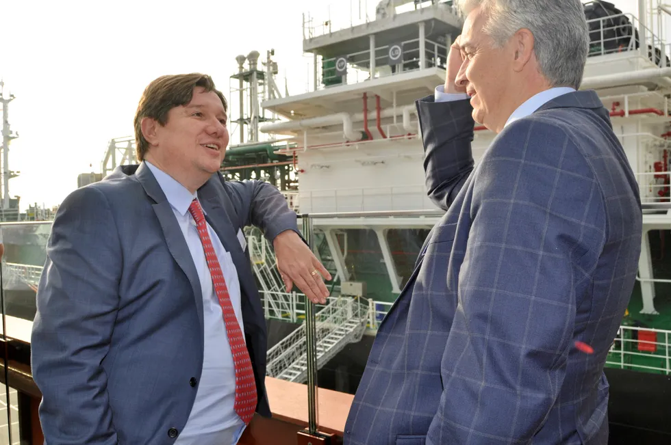 Decarbonising: Steve Hill, executive vice president at Shell Energy, at the naming of Shell's first LNG bunker vessel (LNGBV) in Rotterdam.