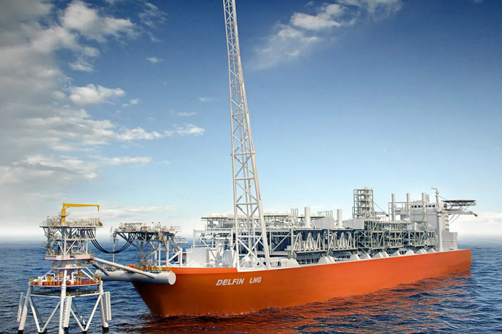 Schematic: concept image of the Delfin FLNG vessel for the proposed liquefaction project in the US.